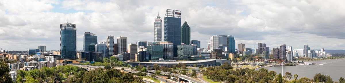 Perth city skyline from the botanical gardens at Kings Park