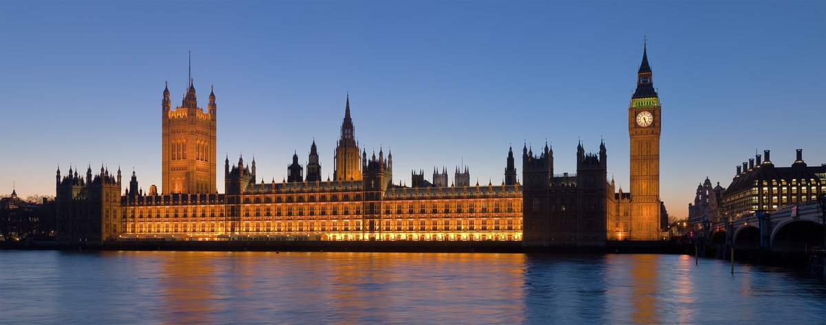 Palace of Westminster and Big Ben along the River Thames in London