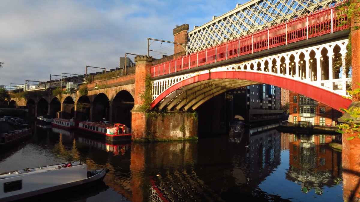 Victorian railway viaducts over the canal at Castlefield in Manchester