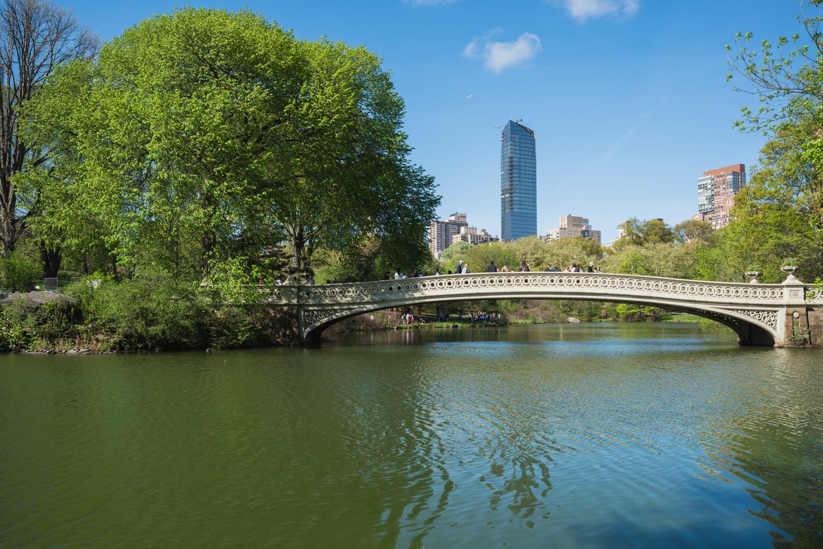 Bow Bridge and Central Park South skyline in New York City