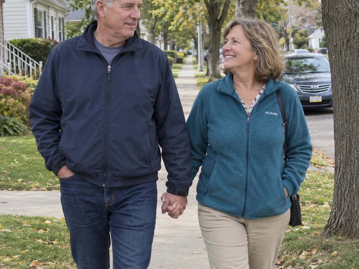Mature couple enjoying a gentle walk in an accessible park setting